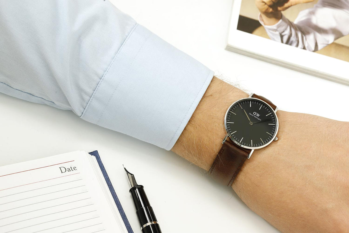 Daniel Wellington Classic Bristol Black Dial Brown Leather Strap Watch For Men - DW00100143