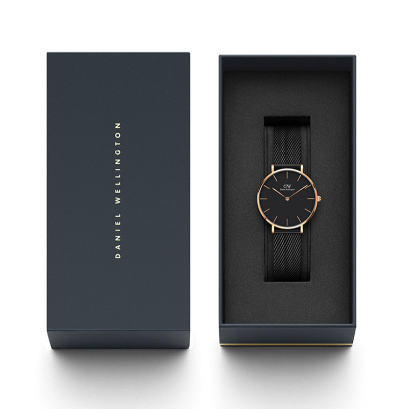 Daniel Wellington Petite Ashfield Black Dial Black Mesh Bracelet Watch Watch For Women - DW00100201