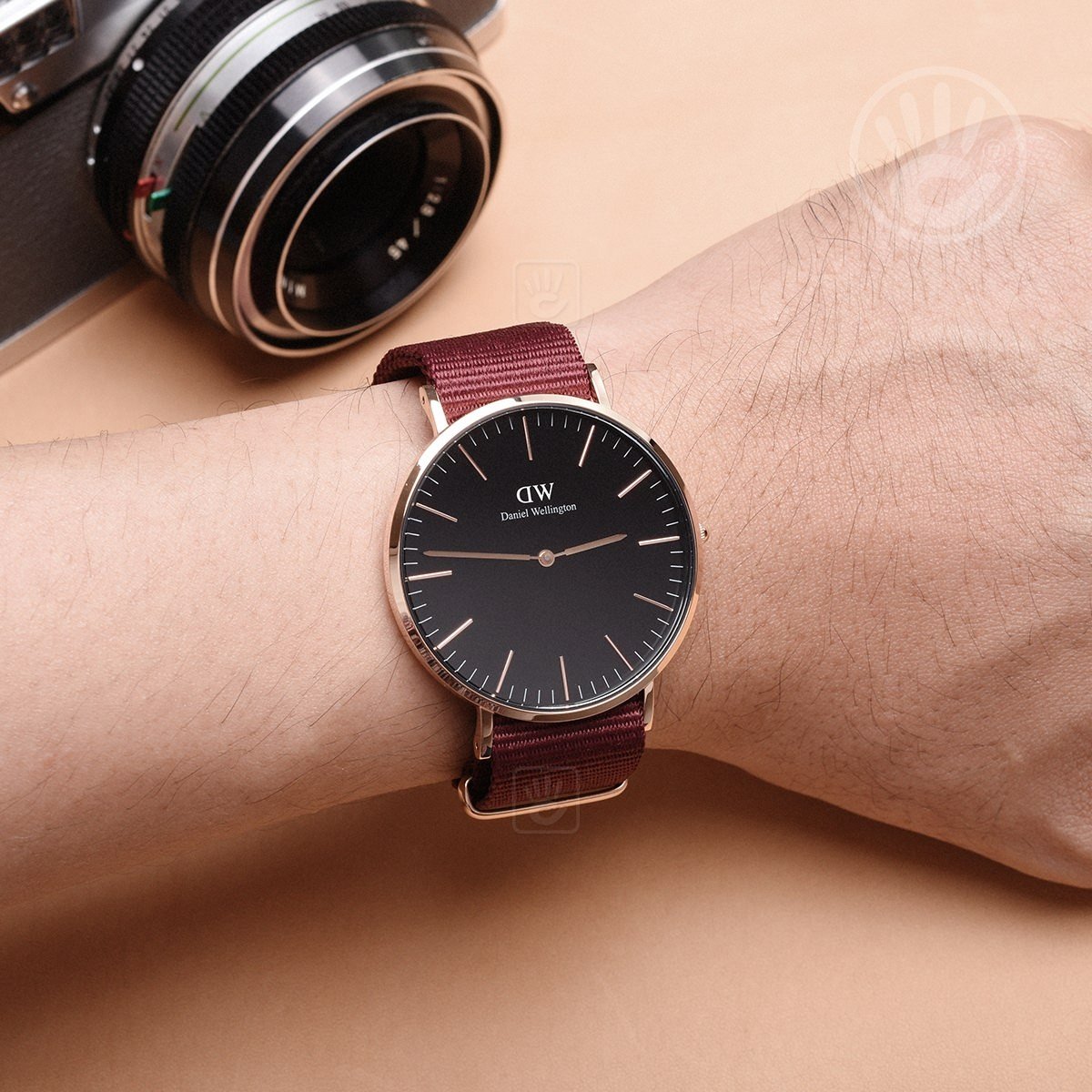 Daniel Wellington Classic Roselyn Black Dial Maroon Nylon Strap Watch For Women - DW00100269