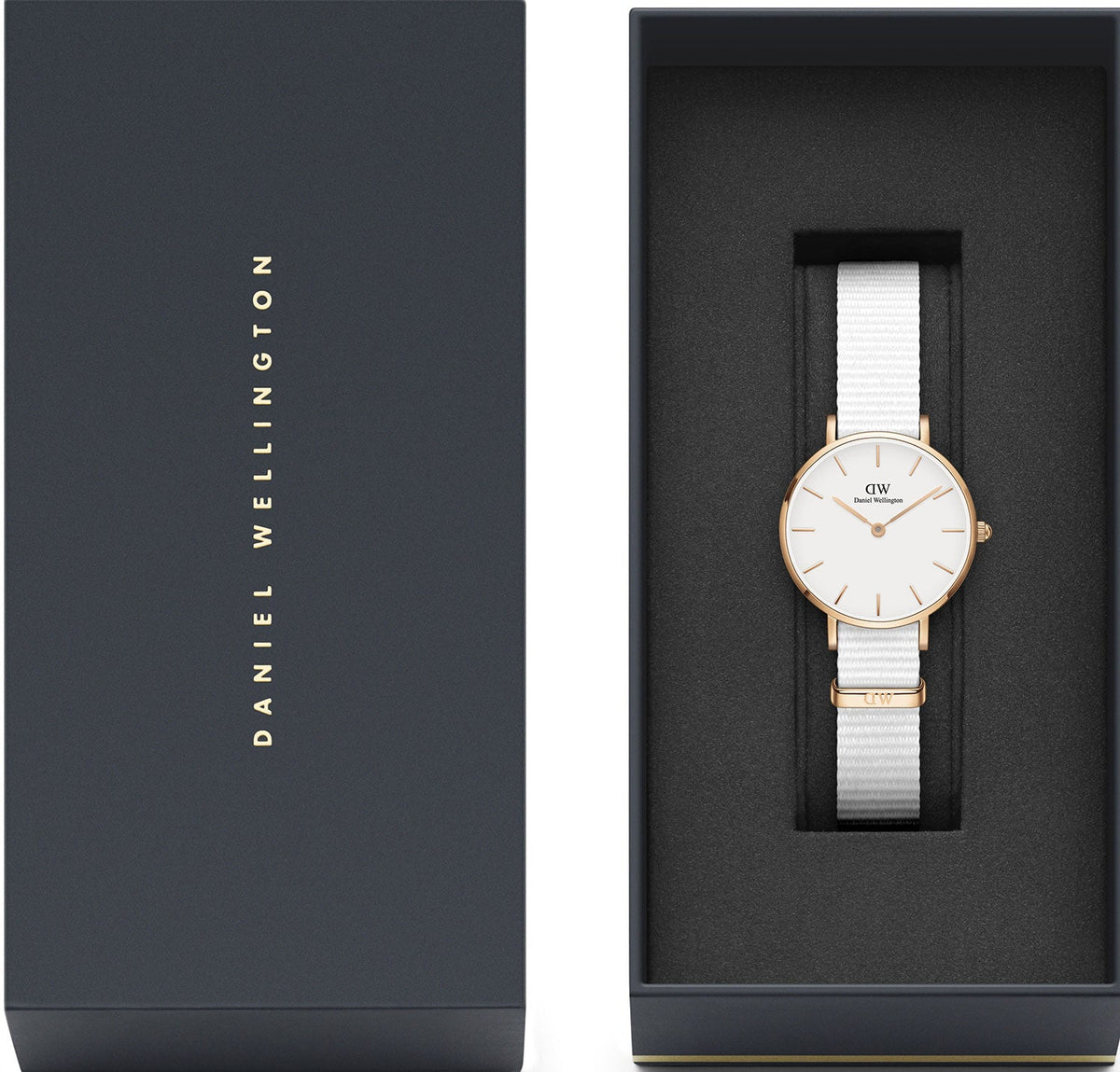 Daniel Wellington Petite Dover Quartz White Dial White NATO Strap Watch For Women - DW001000313