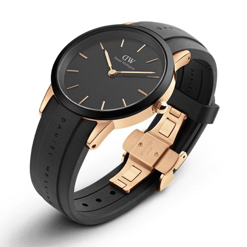 Daniel Wellington Iconic Motion Black Dial Rubber Strap Watch For Women - DW00100426
