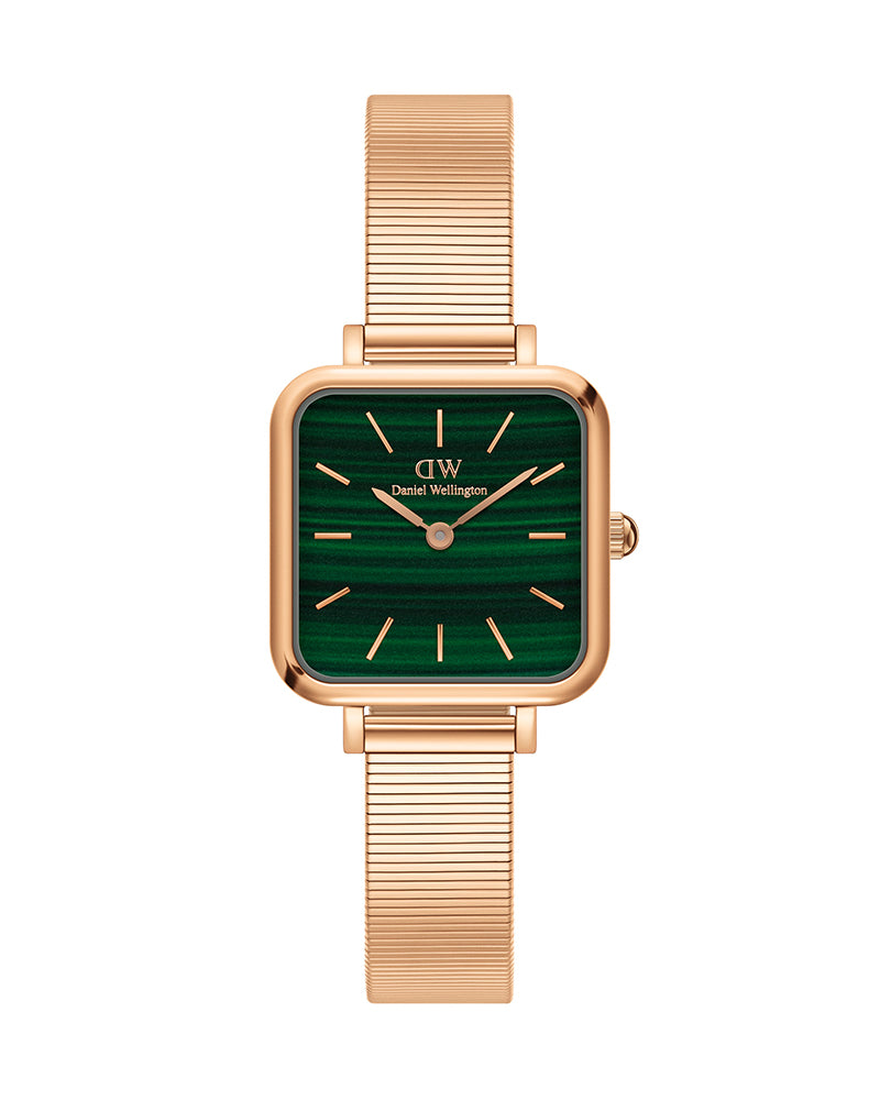 Daniel Wellington Quadro Studio Green Dial Rose Gold Mesh Strap Watch For Women - DW00100520