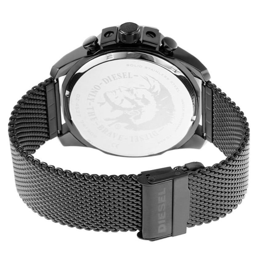 Diesel Mega Chief Chronograph Black Dial Black Mesh Strap Watch For Men - DZ4527