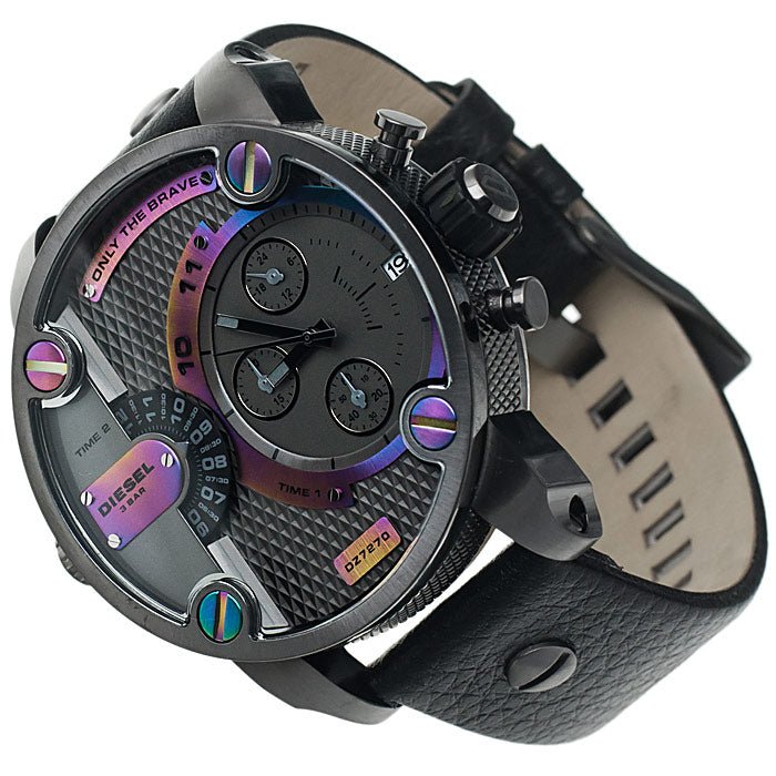Diesel Badass Chronograph Anthracite Dial Black Leather Strap Watch For Men - DZ7270