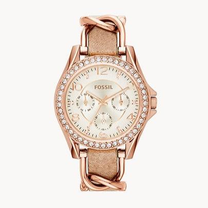 Fossil Riley White Dial Sand Leather Strap Watch for Women - ES3466