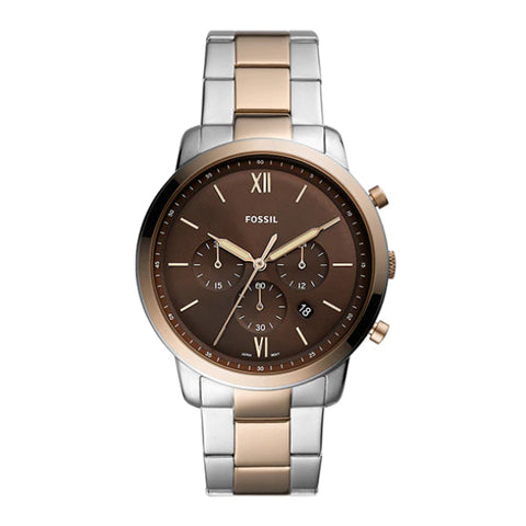 Fossil Neutra Chronograph Brown Dial Two Tone Steel Strap Watch for Men - FS5869