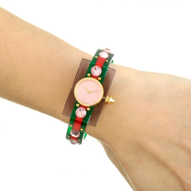 Gucci Vintage Web Pink Mother of Pearl Dial Two Tone Plastic Strap Watch For Women - YA143525