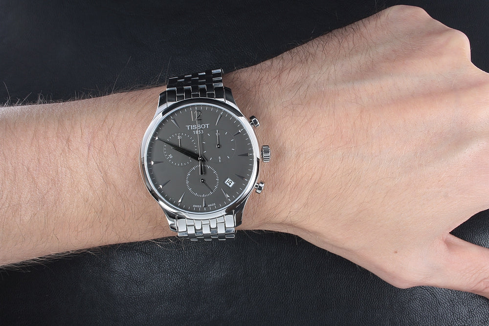 Tissot T Classic Tradition Chronograph Black Dial Silver Steel Strap Watch For Men - T063.617.11.067.00