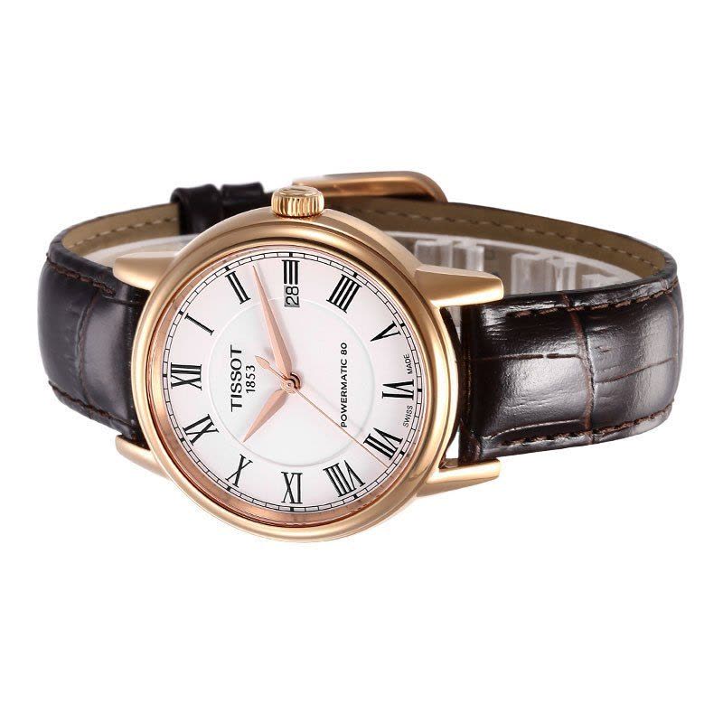 Tissot T Classic Carson Powermatic 80 White Dial Brown Leather Strap Watch for Men - T085.407.36.013.00