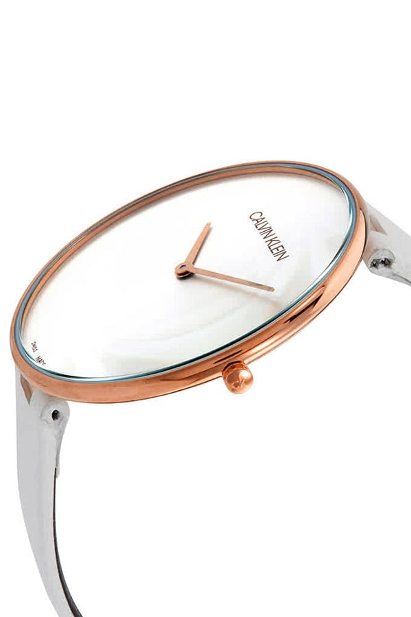 Calvin Klein Full Moon White Dial White Leather Strap Watch for Women - K8Y236L6