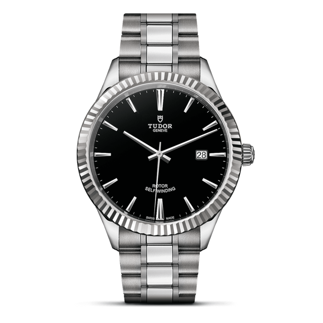 Tudor Style Automatic Black Dial Silver Steel Strap Watch for Men - M12710-0003