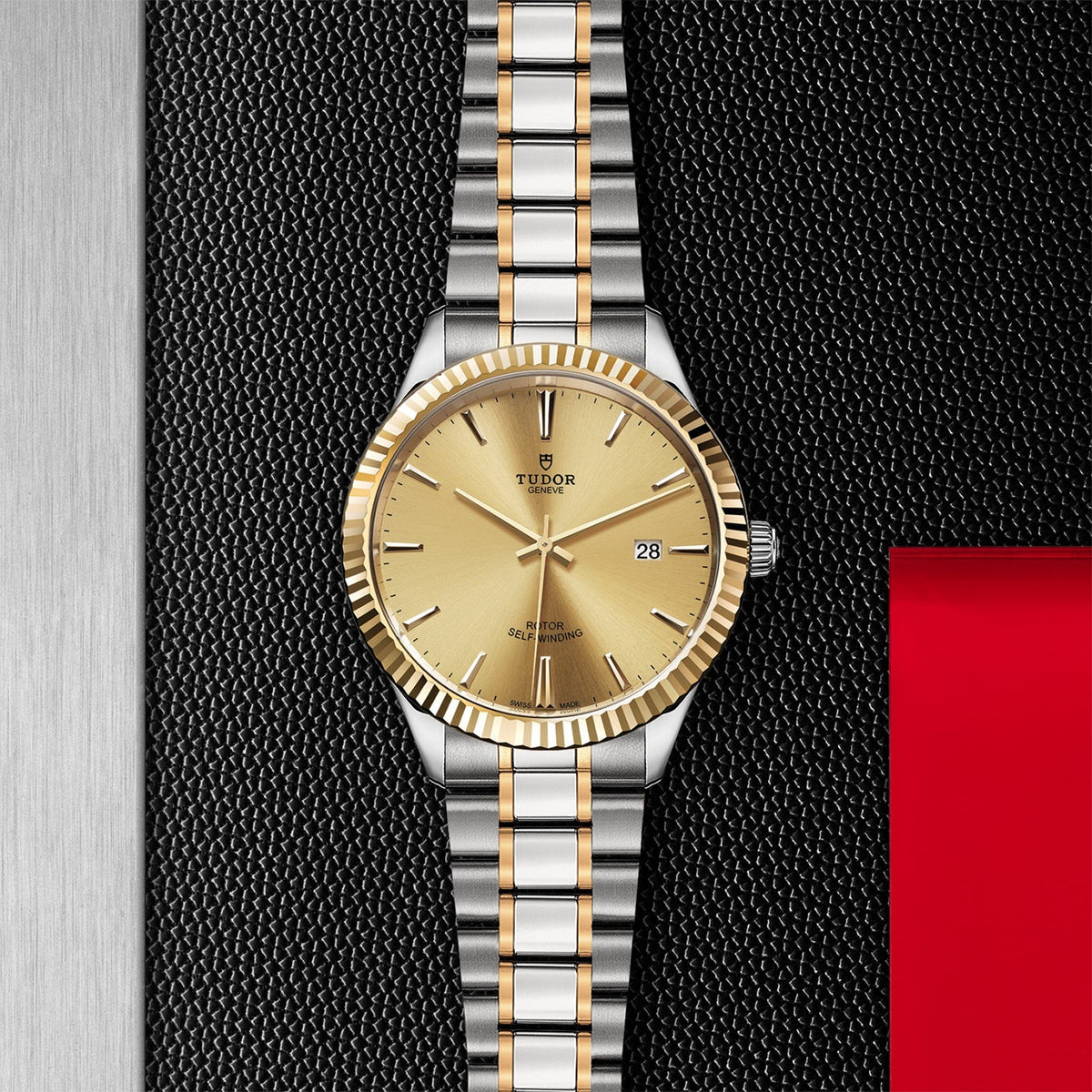 Tudor Style Automatic Gold Dial Two Tone Steel Strap Watch for Men - M12713-0001