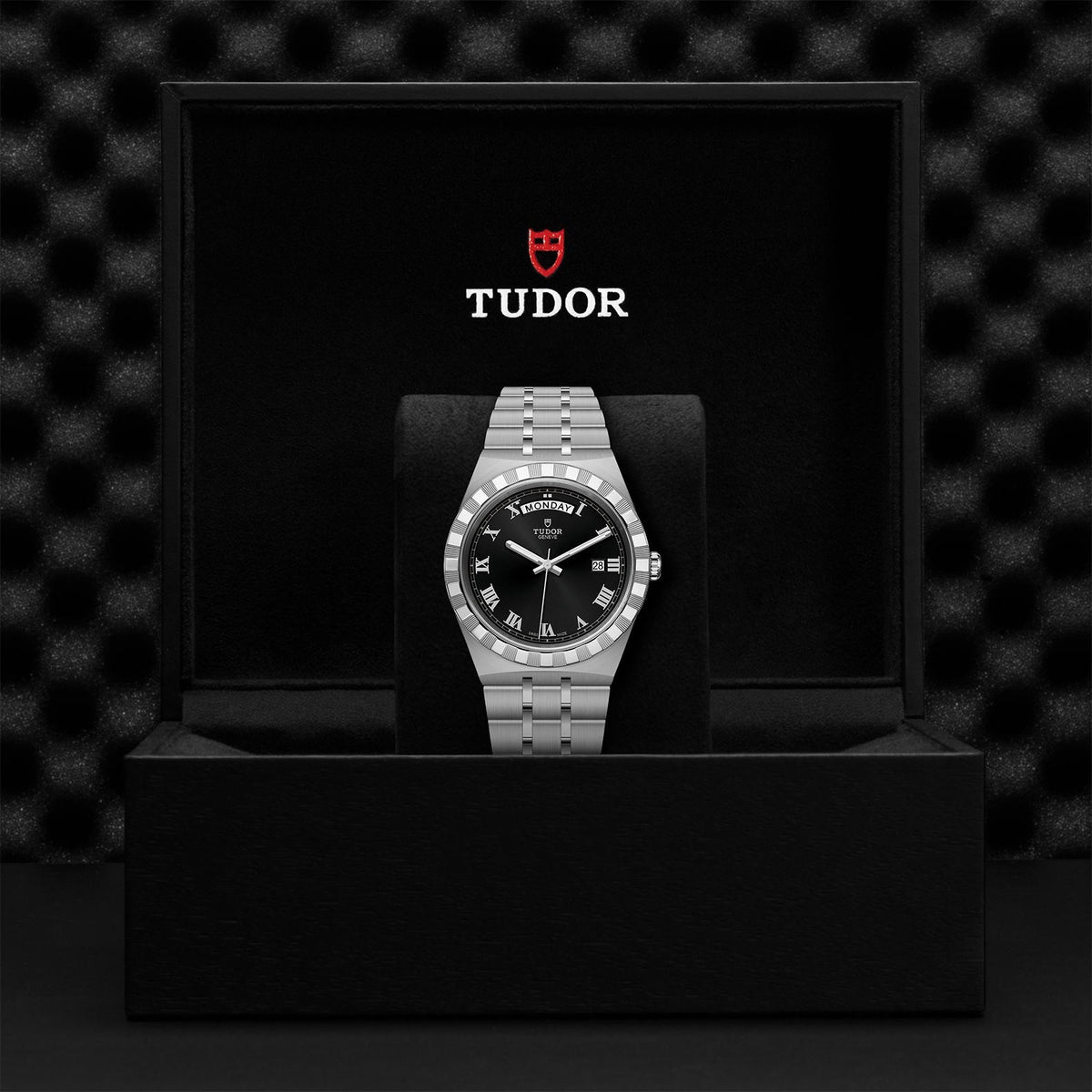 Tudor Royal Automatic Black Dial Silver Steel Strap Watch for Men - M28600-0003