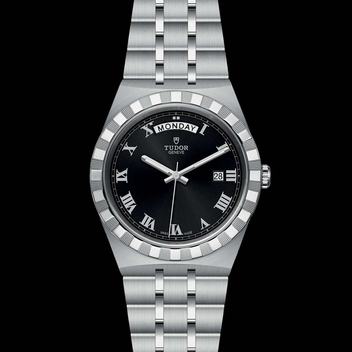 Tudor Royal Automatic Black Dial Silver Steel Strap Watch for Men - M28600-0003