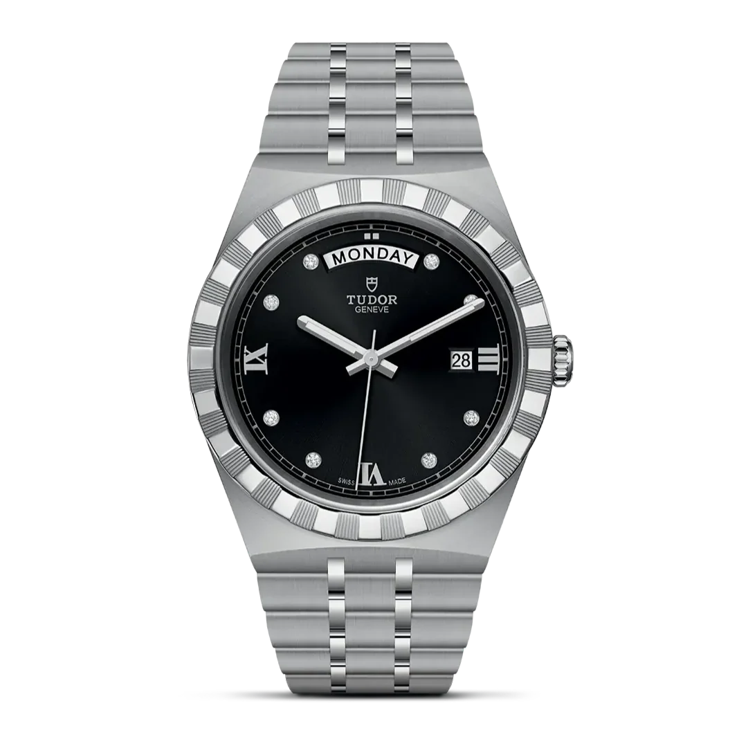 Tudor Royal Automatic Diamonds Black Dial Silver Steel Strap Watch for Men - M28600-0004