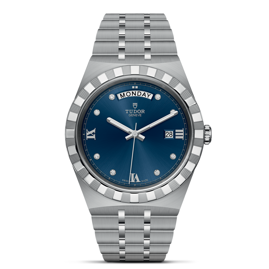 Tudor Royal Automatic Diamonds Blue Dial Silver Steel Strap Watch for Men - M28600-0006