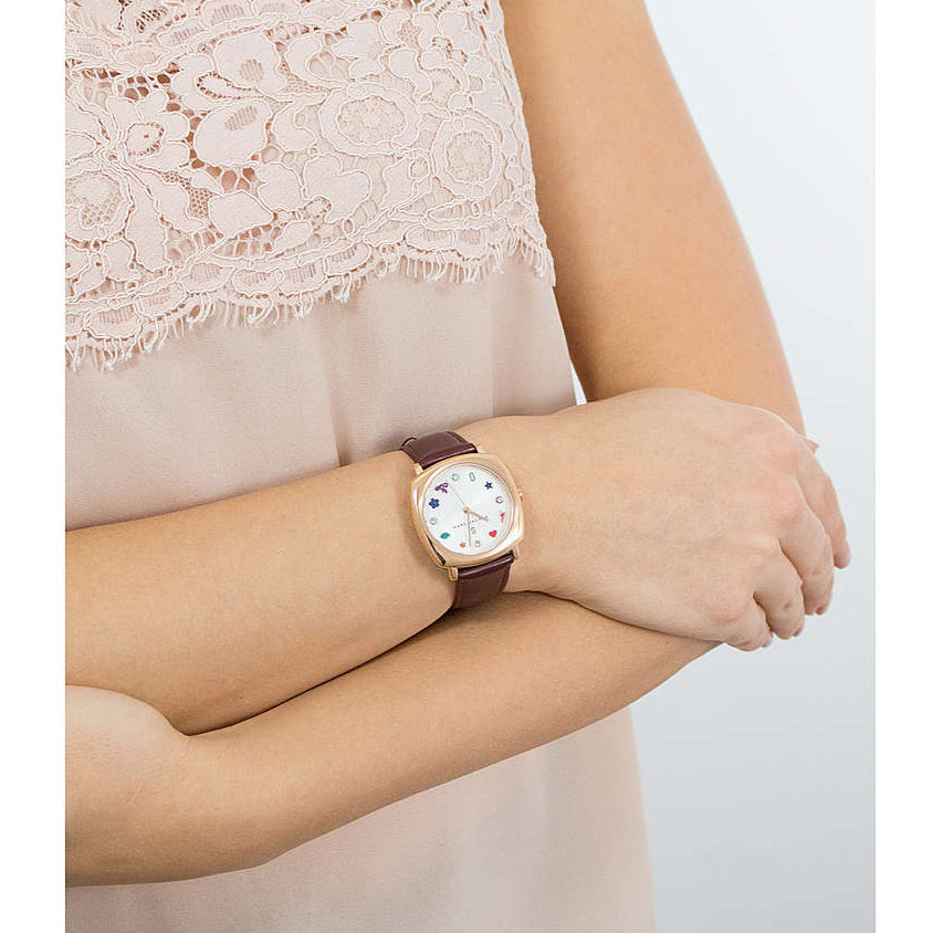 Marc Jacobs Mandy White Dial Brown Leather Strap Watch for Women - MJ1598