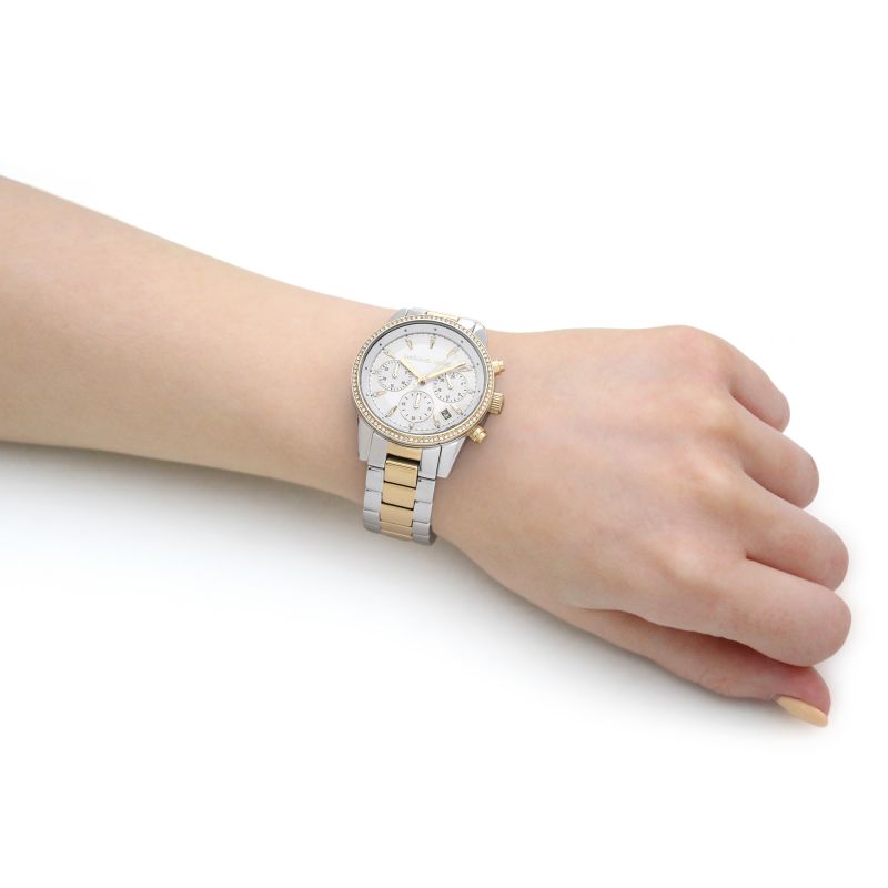Michael Kors Ritz White Dial Two Tone Steel Strap Watch for Women - MK6474
