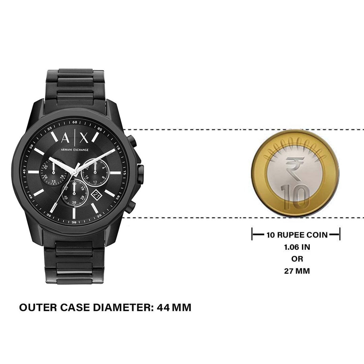 Armani Exchange Banks Chronograph Black Dial Black Steel Strap Watch For Men - AX1722
