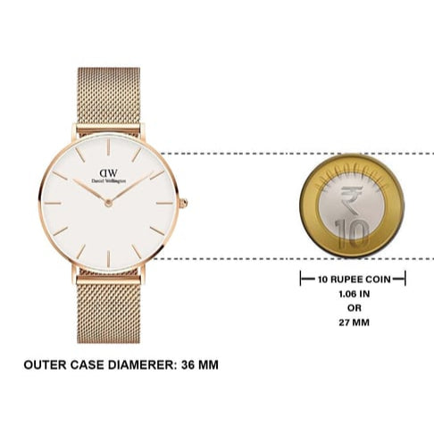 Daniel Wellington Petite Melrose White Dial Rose Gold Mesh Strap Watch For Women - DW00100305