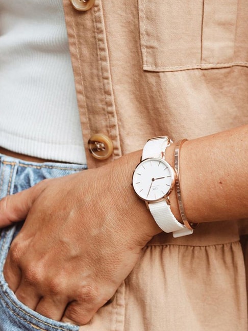 Daniel Wellington Petite Dover Quartz White Dial White NATO Strap Watch For Women - DW001000313