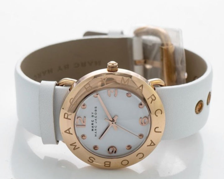Marc Jacobs Amy White Dial White Leather Strap Watch for Women - MBM1180