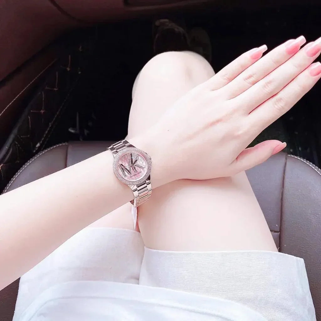 Michael Kors Camille Three Hand Rose Gold Dial Rose Gold Steel Strap Watch For Women - MK7197