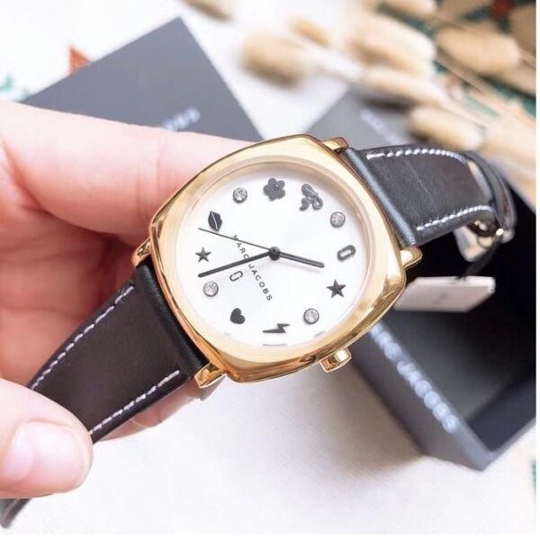 Marc Jacobs Mandy White Dial Black Leather Strap Watch for Women - MJ1564