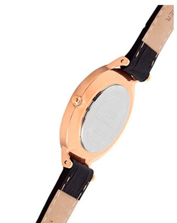 Daniel Wellington Classic Petite York Black Dial Brown Leather Strap Watch For Women - DW00100170