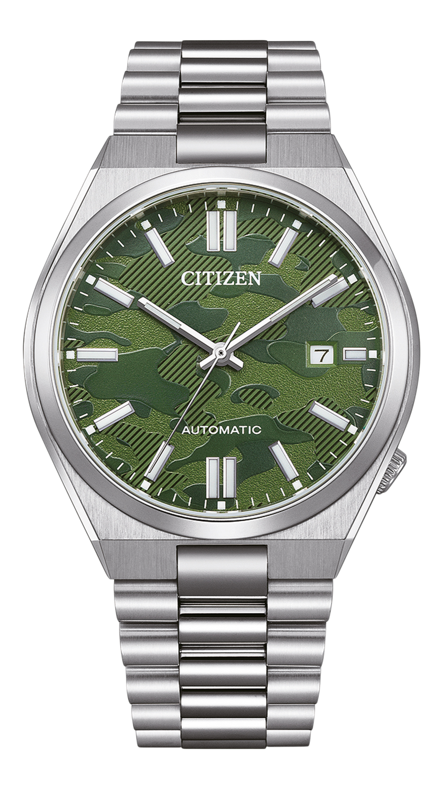 Citizen Tsuyosa Automatic Camouflage Green Dial Silver Steel Strap Watch For Men - NJ0159-86X