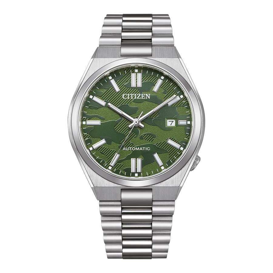 Citizen Tsuyosa Automatic Camouflage Green Dial Silver Steel Strap Watch For Men - NJ0159-86X