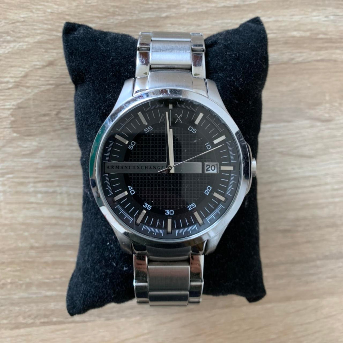 Armani Exchange Hampton Chronograph Black Dial Silver Steel Strap Watch For Men - AX2103