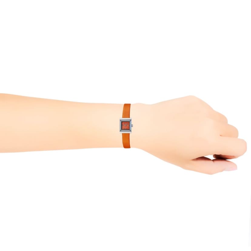 Gucci G-Frame Square Mother of Pearl Orange Dial Orange Leather Strap Watch For Women - YA128532