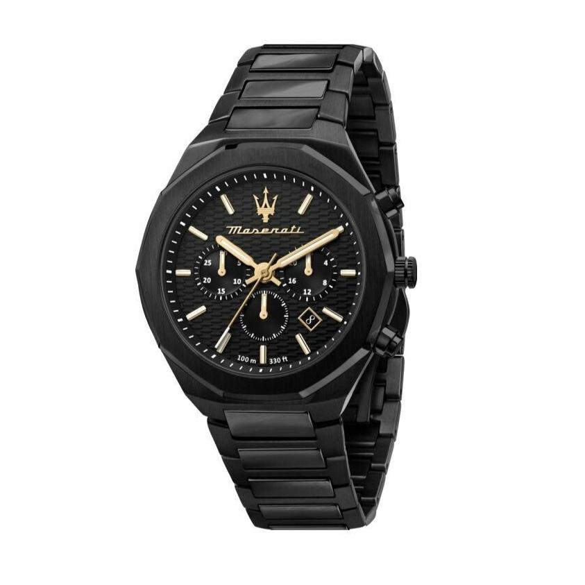 Maserati Stile Chronograph Black Dial Black Steel Strap Watch For Men - R8873642005
