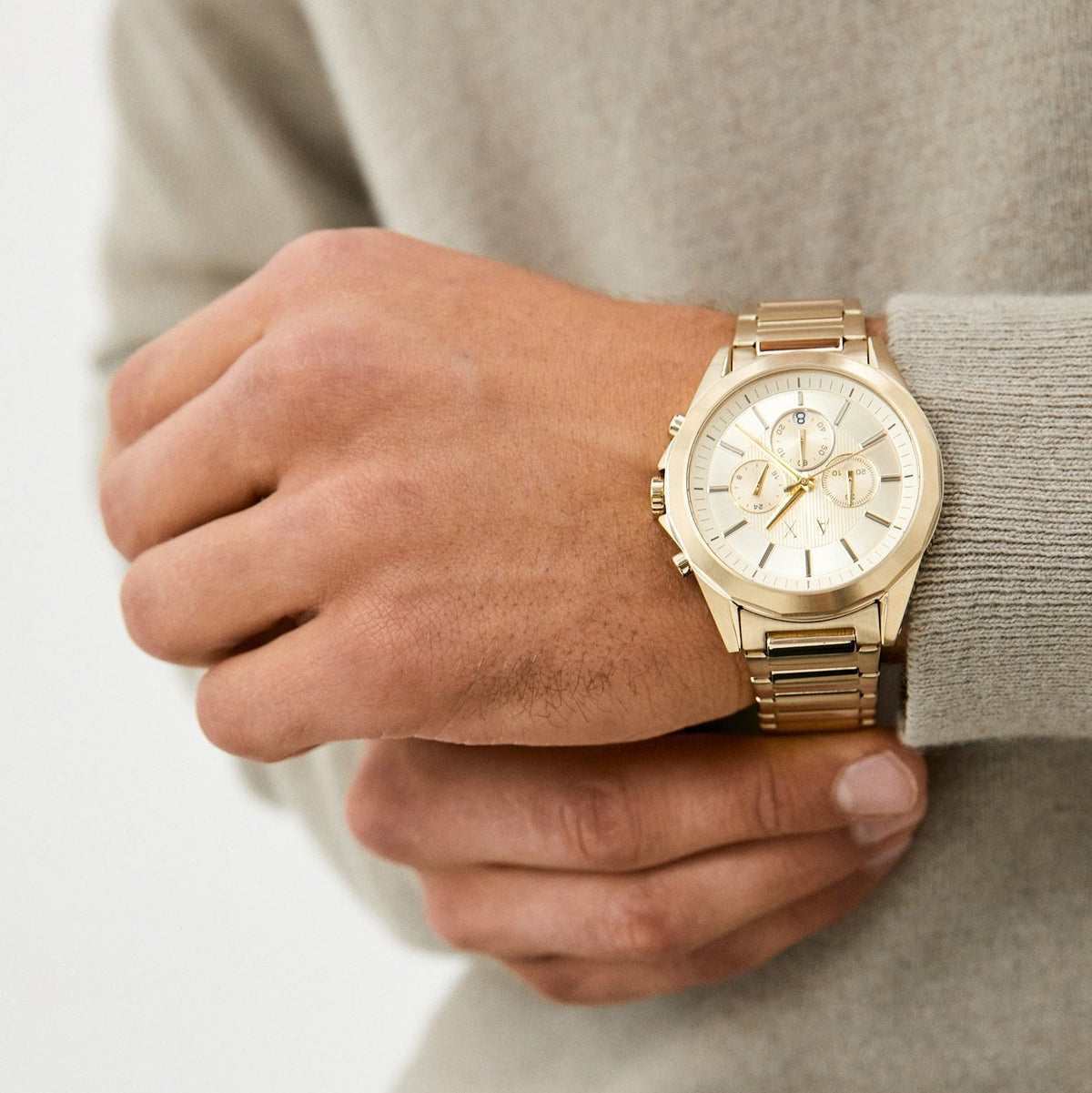 Armani Exchange Drexler Chronograph Gold Dial Gold Steel Strap Watch For Men - AX2602