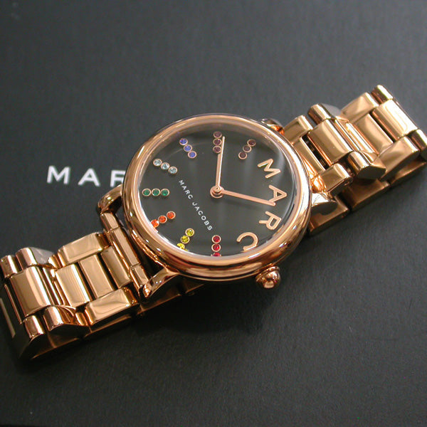 Marc Jacobs Roxy Black Dial Rose Gold Steel Strap Watch for Women - MJ3569