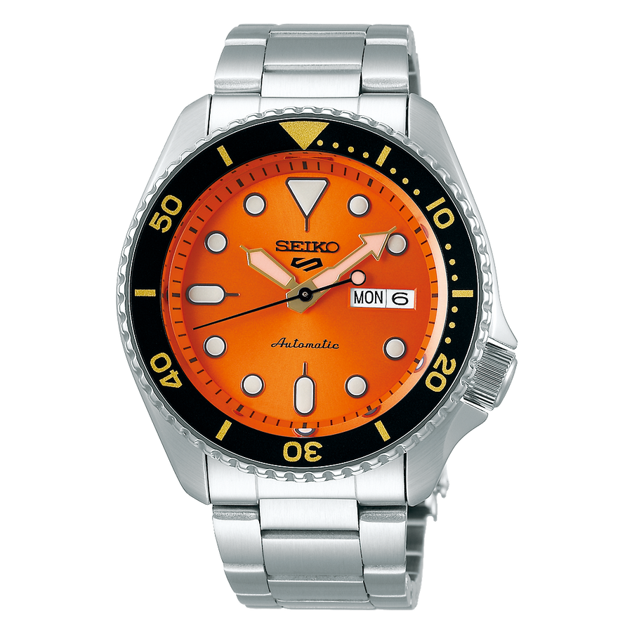 Seiko 5 Sports Automatic Orange Dial Silver Steel Strap Watch For Men - SRPD59K1