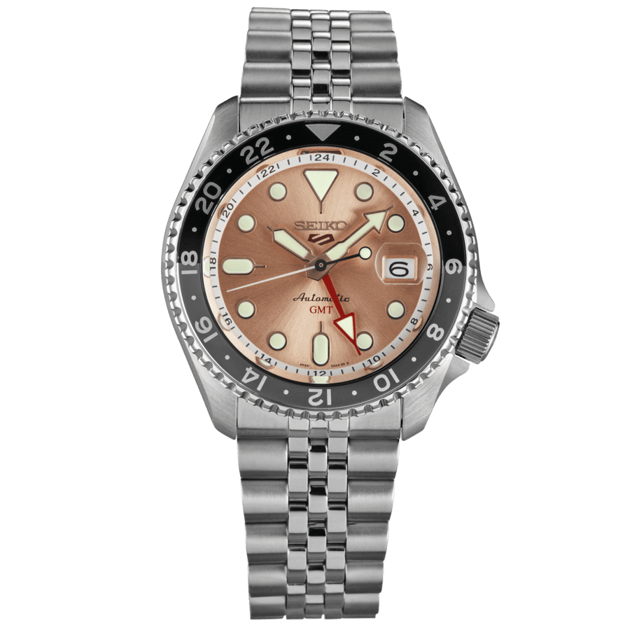Seiko 5 Sports GMT Thong Sia Limited Edition Brown Dial Silver Steel Strap Watch for Men - SSK043K1