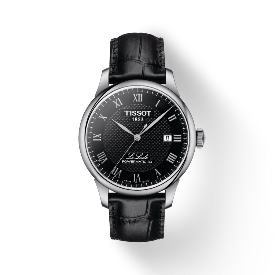 Tissot Le Locle Powermatic 80 Black Dial Black Leather Strap Watch For Men - T006.407.16.053.00