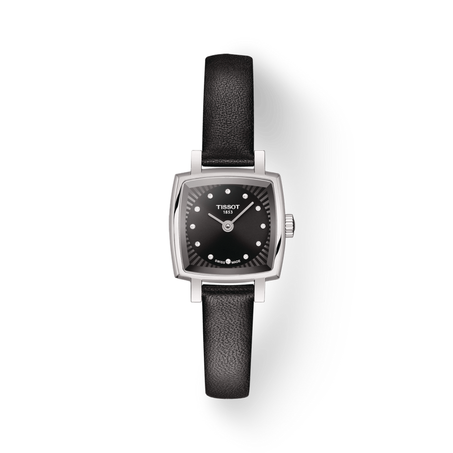 Tissot Lovely Square Quartz Diamonds Black Dial Black Leather Strap Watch For Women - T058.109.16.056.00
