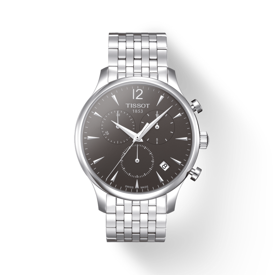Tissot T Classic Tradition Chronograph Black Dial Silver Steel Strap Watch For Men - T063.617.11.067.00