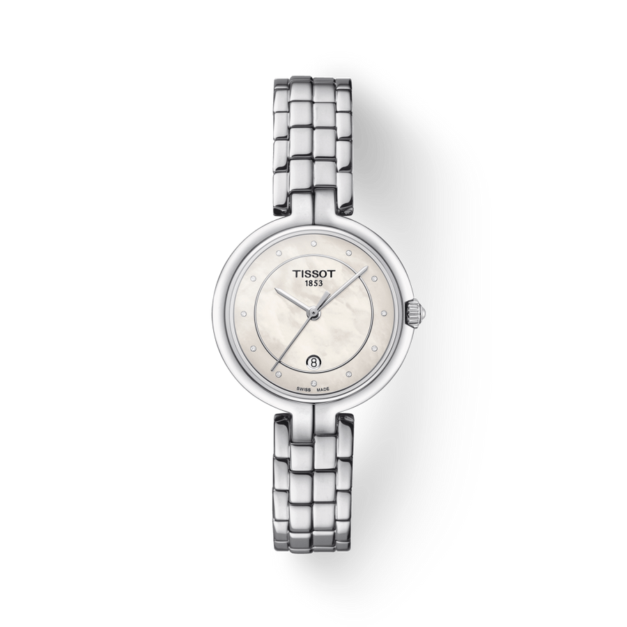 Tissot T Lady Flamingo Diamonds White Dial Silver Steel Strap Watch For Women - T094.210.11.116.01