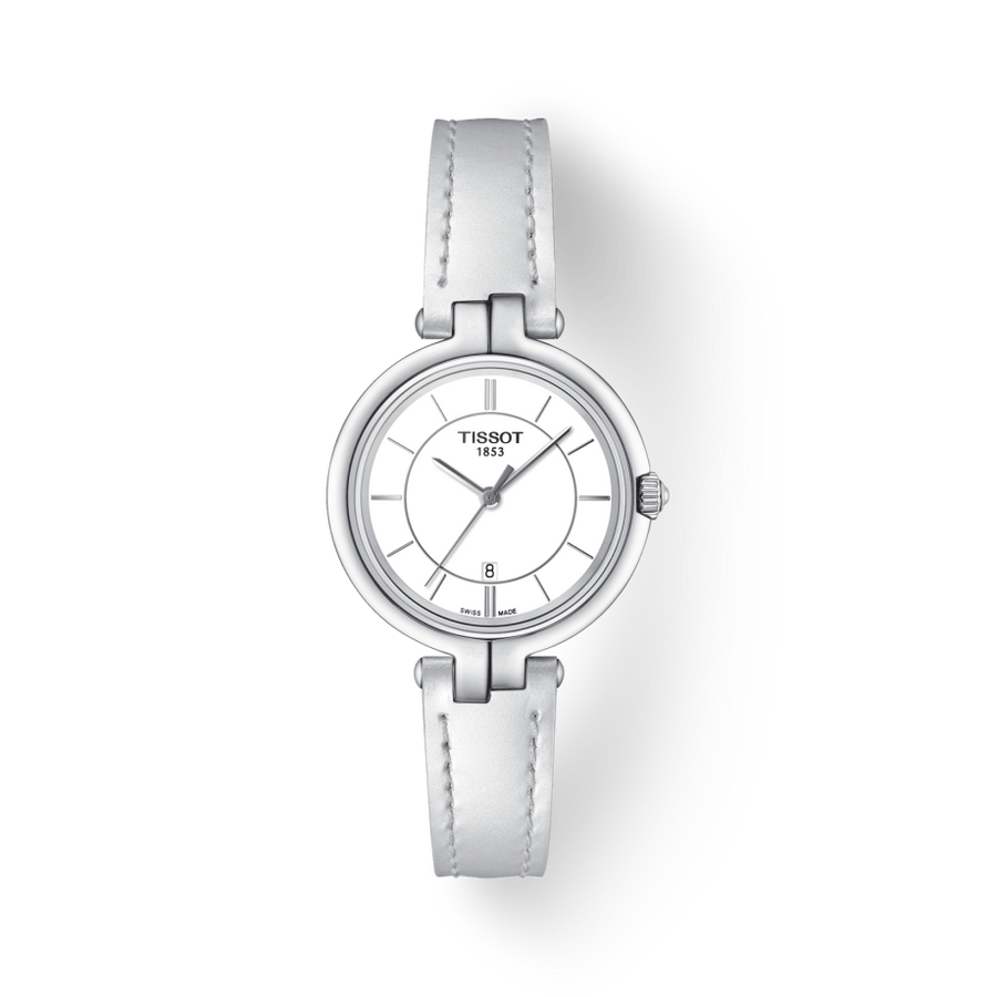 Tissot T Lady Flamingo White Dial White Leather Strap Watch For Women - T094.210.16.011.00