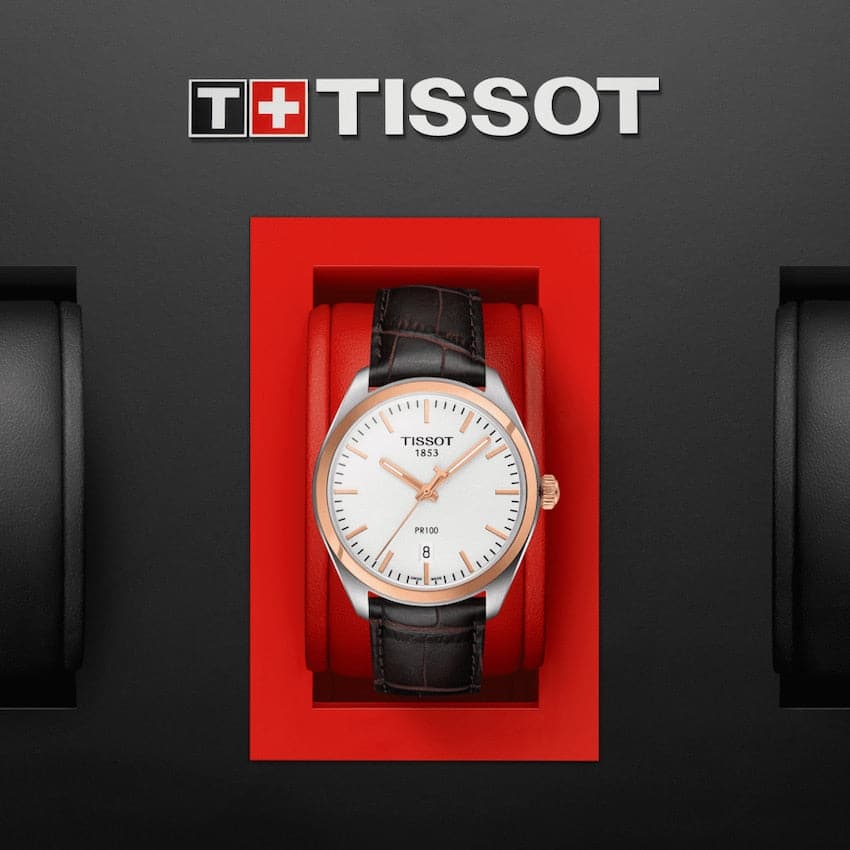 Tissot T Classic PR 100 Quartz White Dial Brown Leather Strap Watch for Men - T101.410.26.031.00