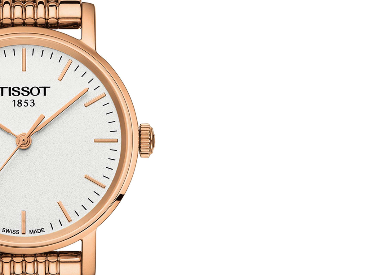 Tissot T Classic Everytime Small White Dial Rose Gold Mesh Bracelet Watch For Women - T109.210.33.031.00