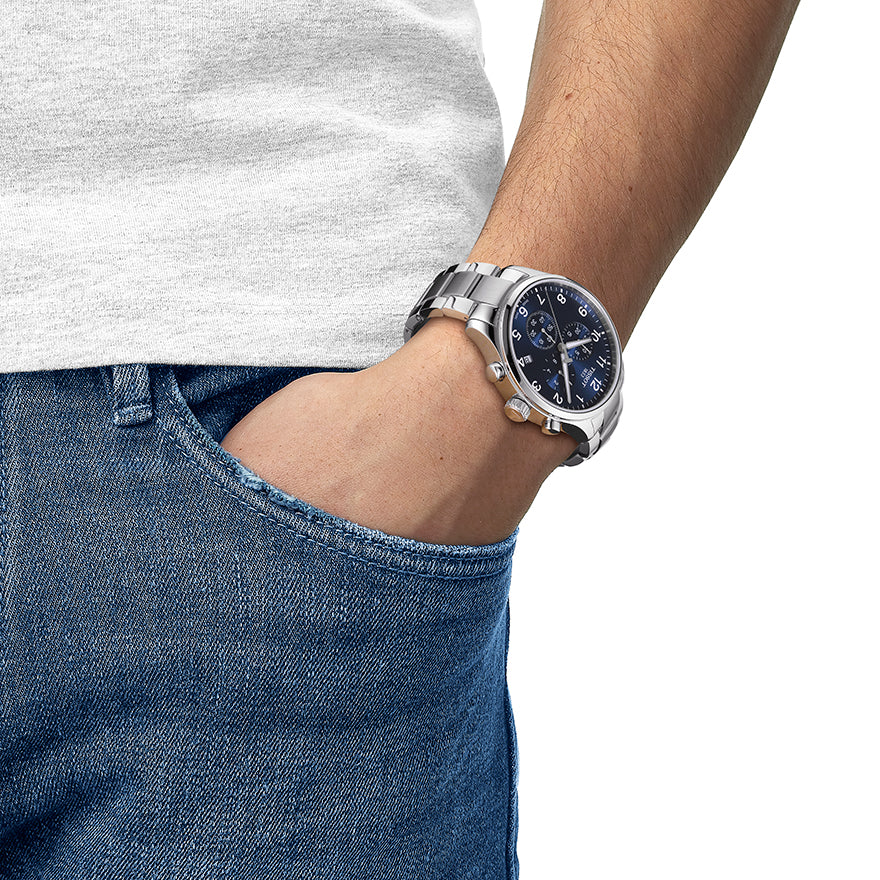 Tissot T Classic Chrono XL Black Dial Silver Steel Strap Watch For Men - T116.617.11.057.01