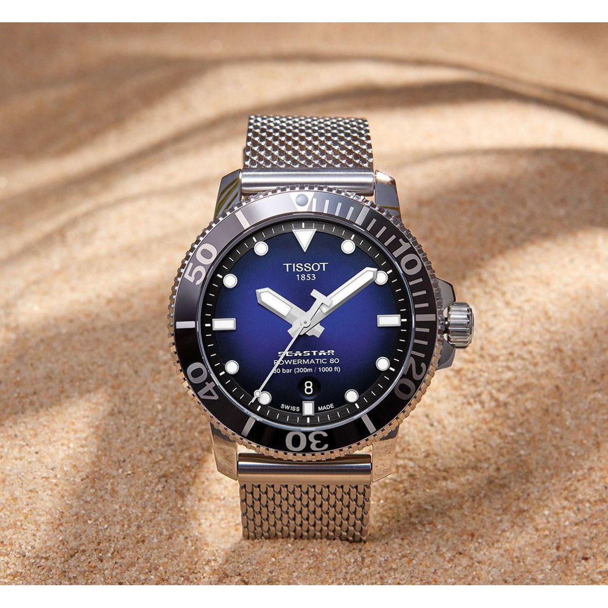 Tissot Seastar 1000 Powermatic 80 Blue Dial SIlver Mesh Bracelet Watch For Men - T120.407.11.041.02