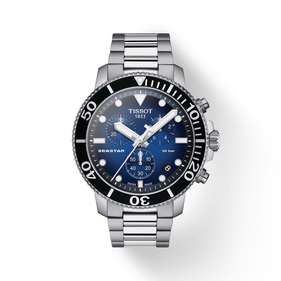 Tissot Seastar 1000 Chronograph Driver Blue Dial Silver Steel Strap Watch For Men - T120.417.11.041.01
