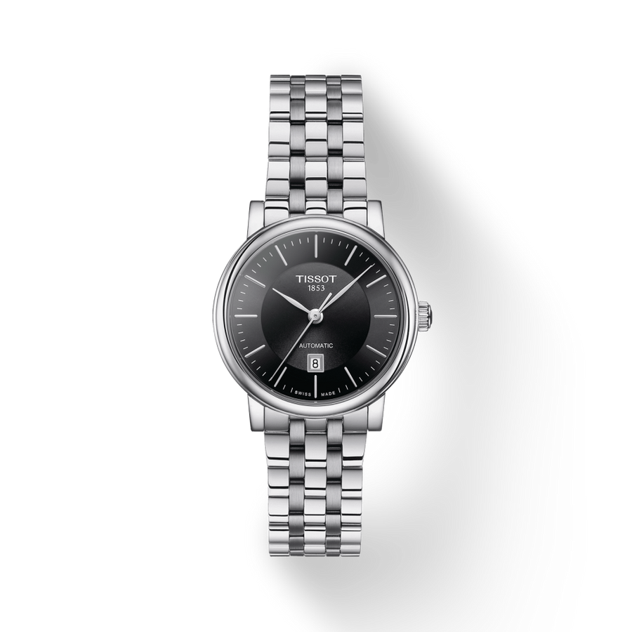 Tissot T Classic Carson Premium Automatic Lady Black Dial Silver Steel Strap Watch for Women - T122.207.11.051.00