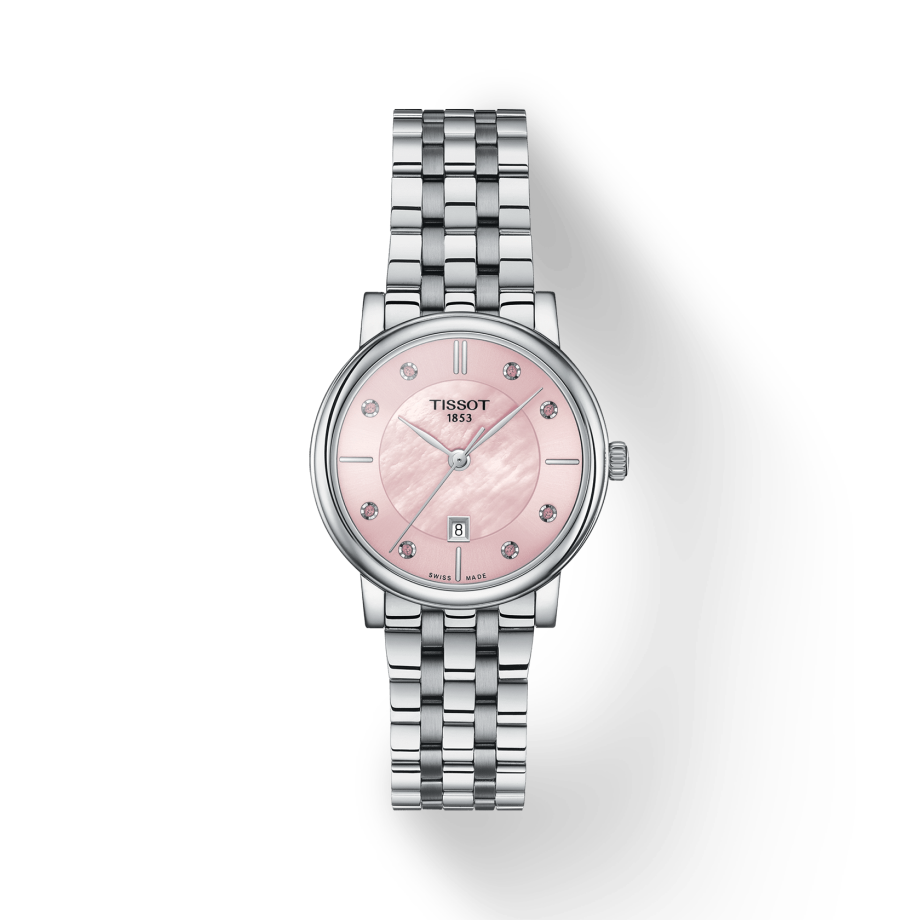 Tissot T Classic Carson Premium Lady Mother of Pearl Pink Dial Silver Steel Strap Watch For Women - T122.210.11.159.00
